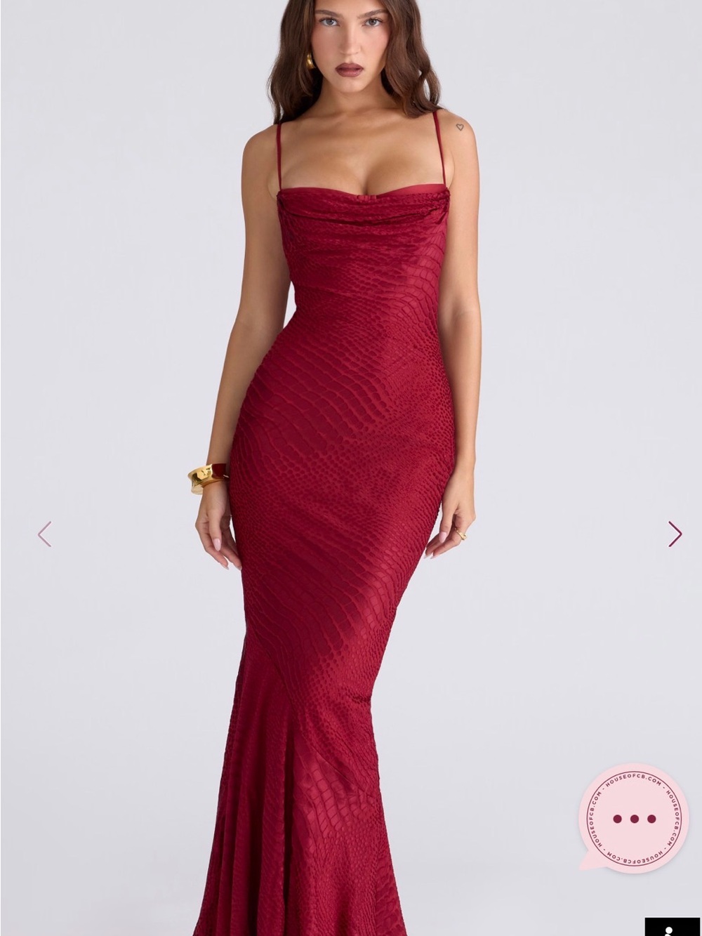 House of CB Burgundy Spaghetti-Strap Cowl Neck Maxi Dress